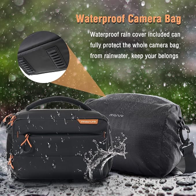 MOSISO Small Camera Bag for Photographers, Camera Shoulder Bags, Black | DSLR/SLR/Mirrorless Cameras,Waterproof Crossbody Padded Photography Bag with Rain Cover for Canon/Nikon/Sony - Image 4