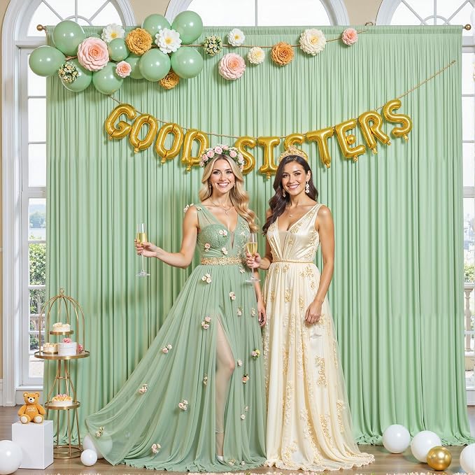 4 Panels Sage Green Backdrop Curtain for Parties Wrinkle Free Dark Green Photo Curtains Backdrop Drapes Fabric Decoration for Baby Shower Birthday Party Photography 20ft(W) x 10ft(H) - Image 5