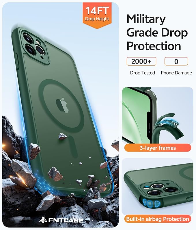 FNTCASE for iPhone 11 Pro Max Case, Fit for Magsafe, Full Camera Protection | Translucent Matte Magnetic Phone Back, 14FT Military Grade Drop Proof, Slim Shockproof Protective Cover, Green - Image 5
