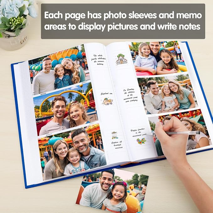 450 Pocket 4x6 Photo Album with Writing Space, Linen Cover, Blue | Large Capacity, 4x6 Album Book, with Memo for Family, Wedding Baby, Travel Memories Graduation Pictures - Image 4