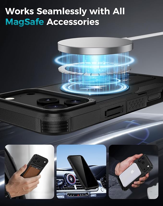 Goton 3 in 1 for iPhone 17 Pro Max Case with Privacy Screen Protector Black | Glass Camera Lens Protector,Compatible for MagSafe,Invisible Kickstand, Shockproof Phone Cover for iPhone 17 Promax - Image 6