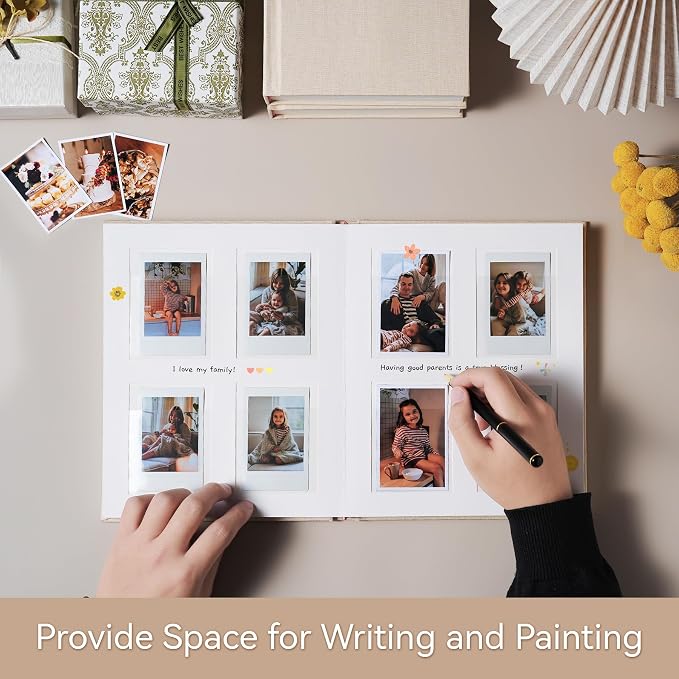 Instax Mini Photo Album with Writing Space, Linen Cover, Beige | Compatible with 2x3 inch & Polaroid Pictures, 112 Recessed Clear Pockets, Wedding Guest Book and Family Memories - Image 4