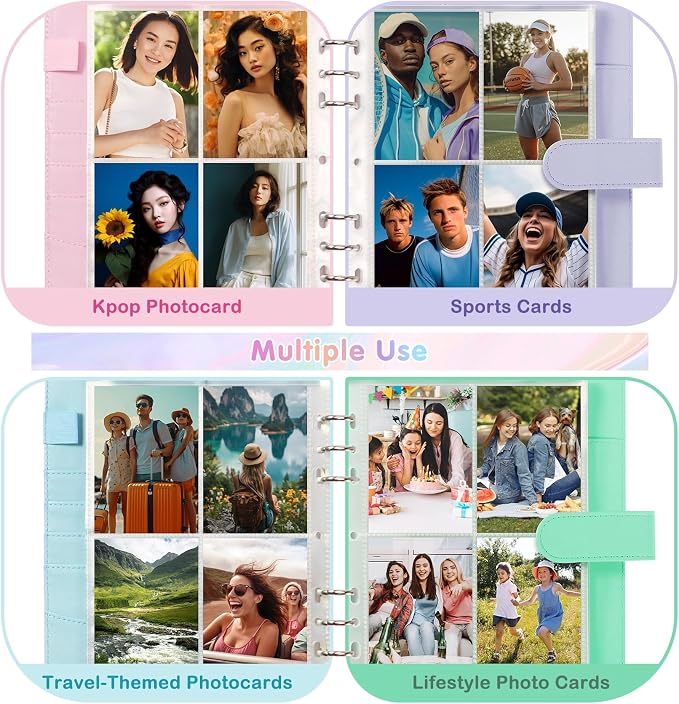 WITHYU A5 Card Collector with 30 Pack 4-Pocket Pages, 6 Ring Binder Album with 240 Card Slots, PU Leather Binder Cover with Magnetic Buckle Closure (Green) - Image 3