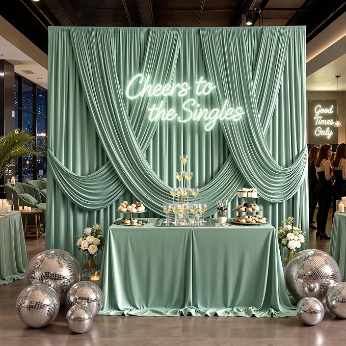 40ftx10ft Wrinkle Free Sage Green Backdrop Curtains for Parties, 8 Panels 5x10ft Silky Polyester Photo Backdrop Drapes Back Drop Cloth Drapery for Wedding Birthday Photography Background - Image 3