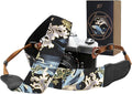 Padwa Lifestyle Blue Wave Camera Strap - 2" Cowhide Leather Head Cotton Camera Straps for Photographers,Vintage Japanese Art Print Adjustable Neck & Shoulder Strap for ALL DSLR/SLR Cameras by PadwaLifestyleCameraStrap