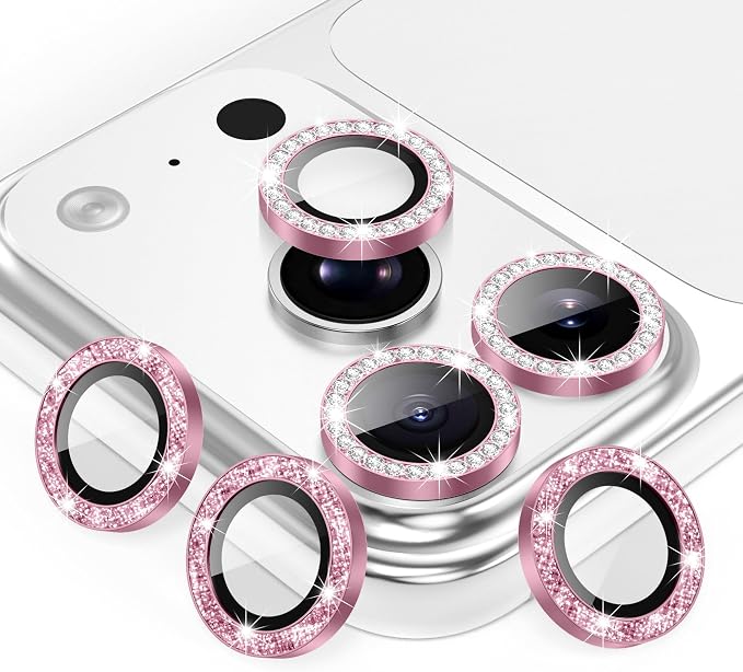 AGVEE 3+3 6 Pack for iPhone 17 Pro & Max Camera Lens Protector Cover | Individual Bling Diamond & Bling Glitter Sparkle Cute Gem Metal Ring, 9H Tempered HD Glass by AGVEE