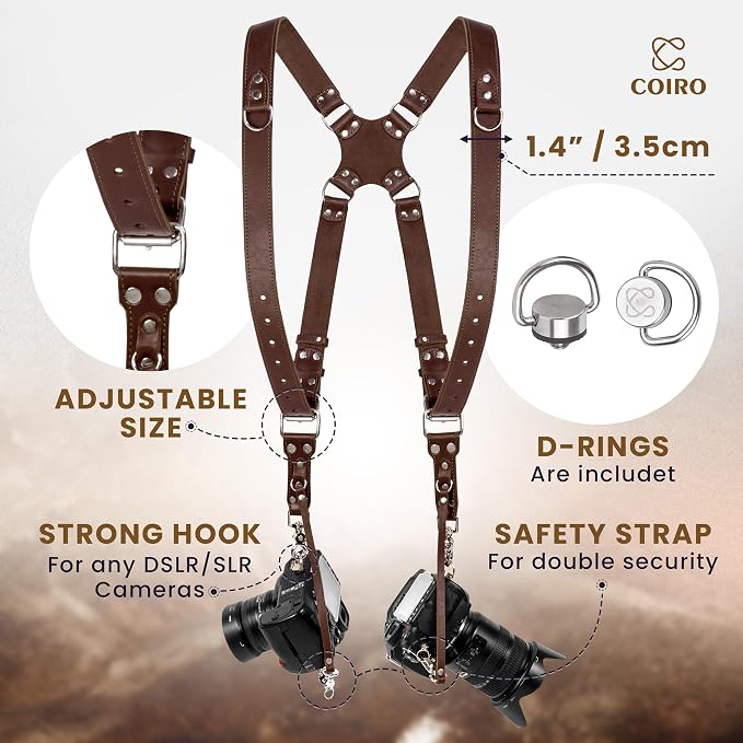 Dual Camera Harness Leather Camera Strap DSLR/SLR, All-Day Comfort - Image 2