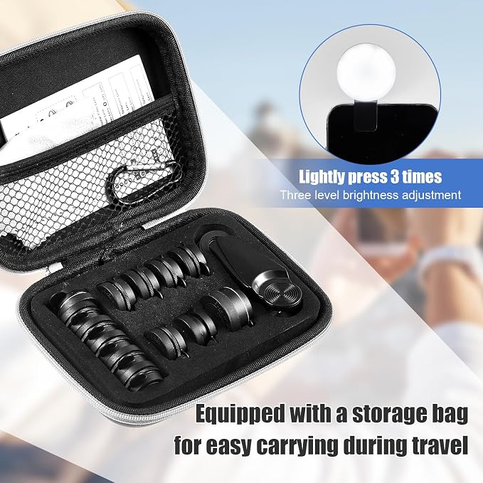 Copkim 16 Pcs Phone Camera Lens Kit 16 in 1 with Selfie Light Universal Clip on Cell Phone 198 Degree Fisheye Wide Angle Macro Kaleidoscope CPL Lens Attachments Compatible with Most Phones - Image 3