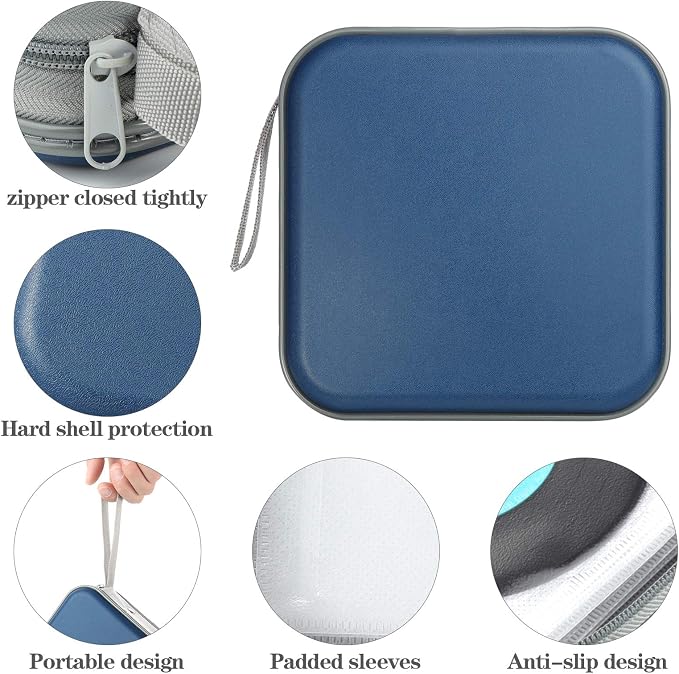 alavisxf xx CD Case, 48 Capacity Hard Plastic Zipper Disc Wallet for Car | DVD Holder, Portable Hand Strap, Anti-Slip Sleeves, Scratch-Resistant Sleeves, Disc Storage Organizer, for Home Office Travel - Image 2