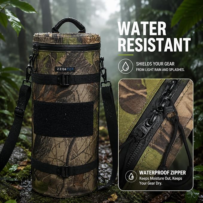ZZQ&CCF Camera Lens Backpack for Sony FE 400-800mm f/6.3-8 G OSS Super-Telephoto Zoom Lens, Camo One Lens One Camera Bag, Water-Resistant Lens Case for Outdoor Photography # Update Jungle Leaf - Image 8