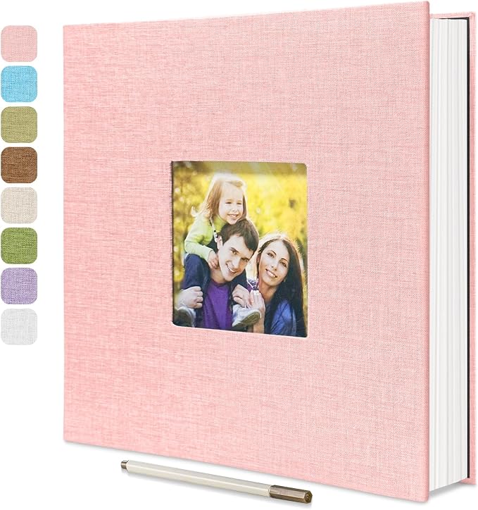 Large Photo Album Self Adhesive, DIY Scrapbook Album for 4x6 8x10 Pictures, 40 Pages Light Pink Linen Cover Memory Book, Ideal Gift for Family Travel Wedding Baby Christmas Anniversary by HoneyTolly