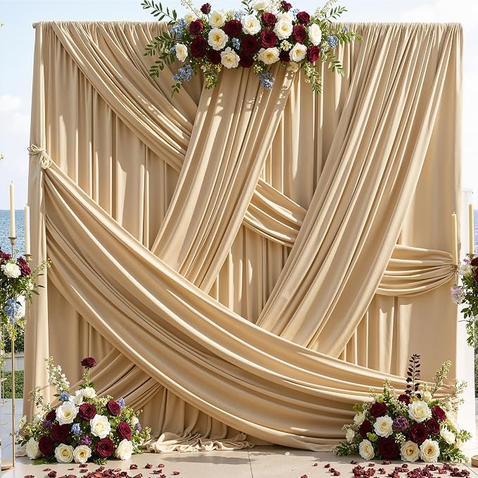 10x12 ft Champagne Backdrop Curtains for Weddings, Birthdays and Photos | 2 Panels 5x12 ft, Wrinkle-Free Polyester Drapes, Washable, Ironable, 4 in Rod Pocket for Baby Showers Photography Background - Image 6