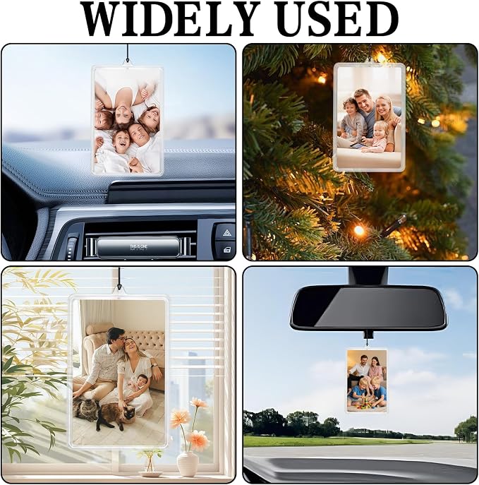 4Pcs Flip-Top Transparent Card Holder Car Hanging Photo Frame with Black Rope, Car Picture Holder Decor, Custom Rear View Mirror Hanging Picture Photo Ornament - Image 7