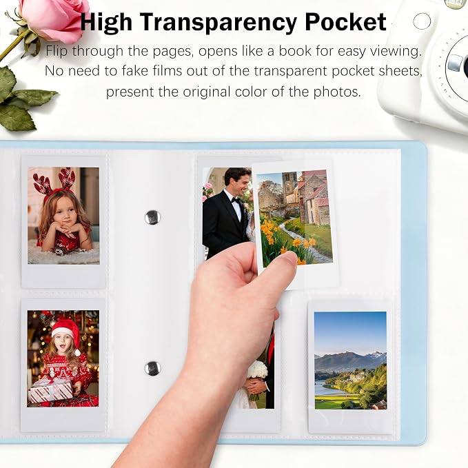 Veicevol 320-Pocket 2x3 Photo Album for Instax Mini and Polaroid, Blue | PU Leather Cover Keeps, Fits Instax Mini and Polaroid 2x3 Photos, Protects Travel, Wedding and Family Memories - Image 5