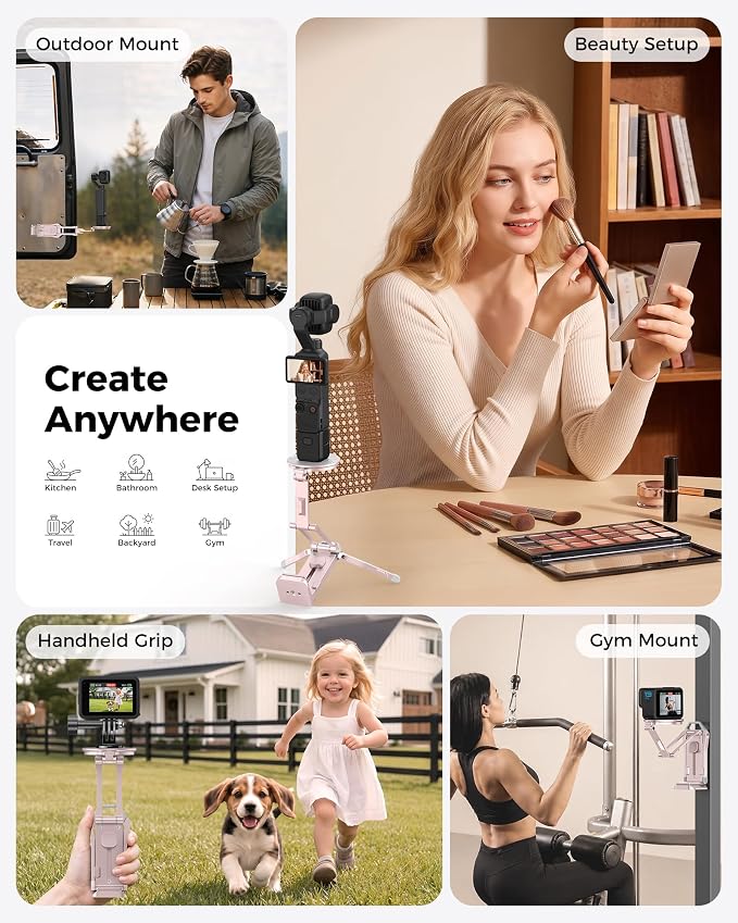 OMOTON TP02-Ultra Magnetic Action Camera Mount for DJI/GoPro iPhone，Pink | Arca-type Adapter with 1/4" Screw, 4 in 1 Phone Tripod for Travel Vlog, Adjustable & Swivel, for iPhone 12-17 Series - Image 5