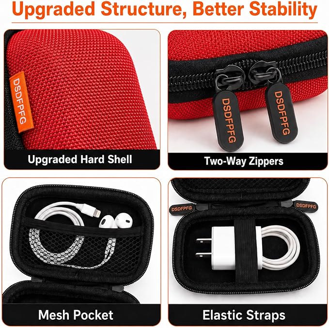 Mini Small Hard Shell Earbud Case, Red Rectangle Carrying Zipper IEMs Pouch | for Apple Airpods, Earpods, Samsung Galaxy Buds, Wired Wireless Earbuds, Earplugs, In Ear Monitor, USB Cable, Flash Drive - Image 6