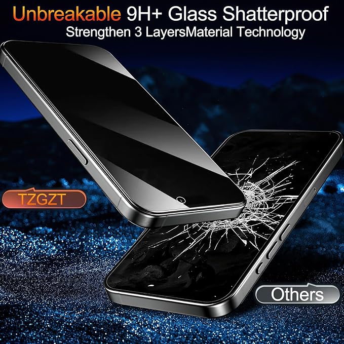 TZGZT Privacy Screen Protector for iPhone 17, Tempered Glass, Case Friendly | 3 Pack, 9H+ Military Grade Shatterproof, Anti-Scratch, HD, Easy Installation, Bubble Free, Dynamic Island Compatible - Image 5