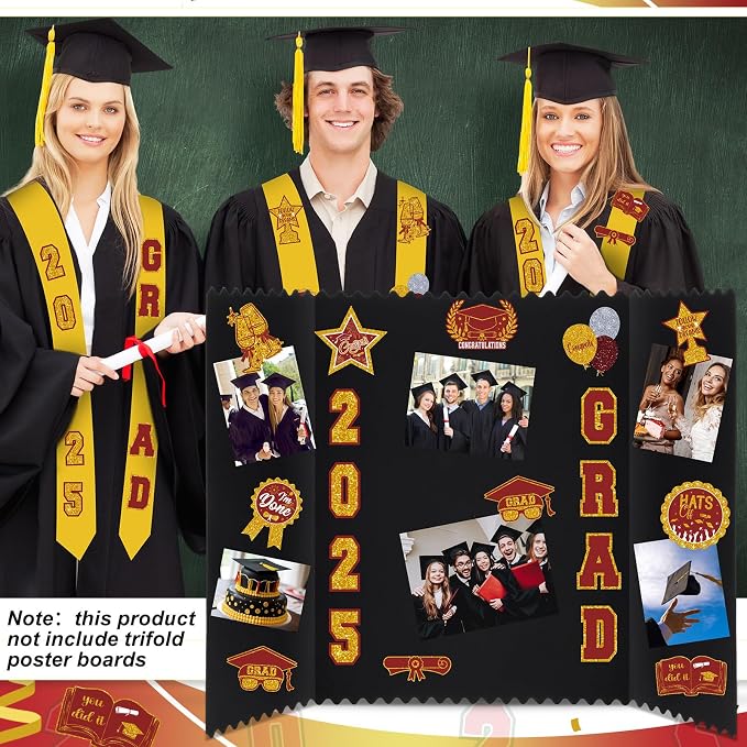 Glenmal Red Gold 14 Sheets Graduation Photo Display Board Sticker Class of 2026 Picture Display Stickers Accessories for 2026 Grad Party College Board Photo Frame Decor (12x10inch,8.3x8.3inch) - Image 7