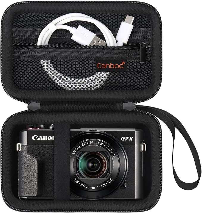 Canboc Camera Case for Canon PowerShot G7 X Mark III/ G7X Mark II, Black | For SX740/ SX730/ G7X3 Carrying Point and Shoot Camera Bag, Zipper Mesh Pocket fits USB Cable, Batteries by Canboc