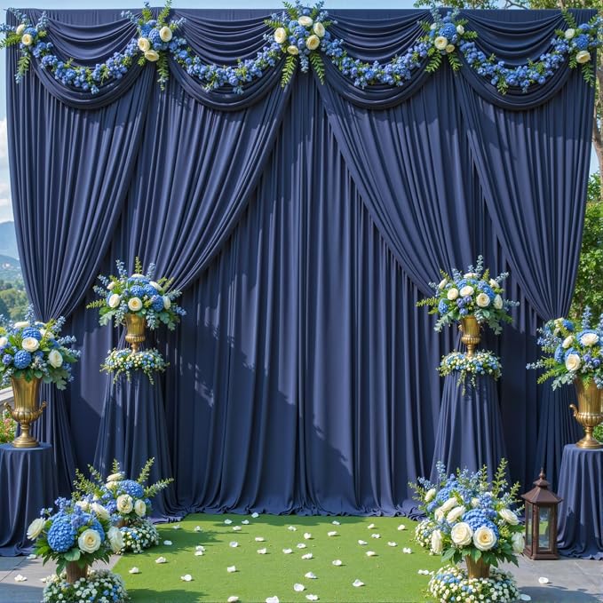 10 Panels Navy Blue Backdrop Curtains for Wedding Party Wrinkle Free Backdrops Curtain Drapes Fabric Decorations Photo Back Drop Cloth for Baby Shower Photography Stage Reception 50ft(W) x 12ft(H) - Image 9