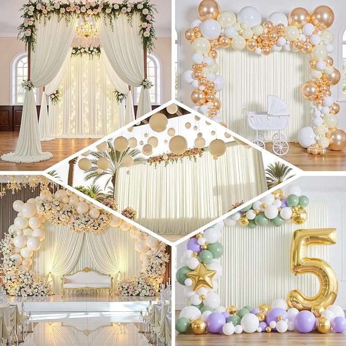 10x12 ft Ivory Backdrop Curtains for Weddings Parties, Birthdays and Photos | 2 Panels 5x12 ft, Wrinkle-Free Polyester Drapes, Washable, Ironable, 4 in Rod Pocket for Baby Showers Photography Background - Image 6