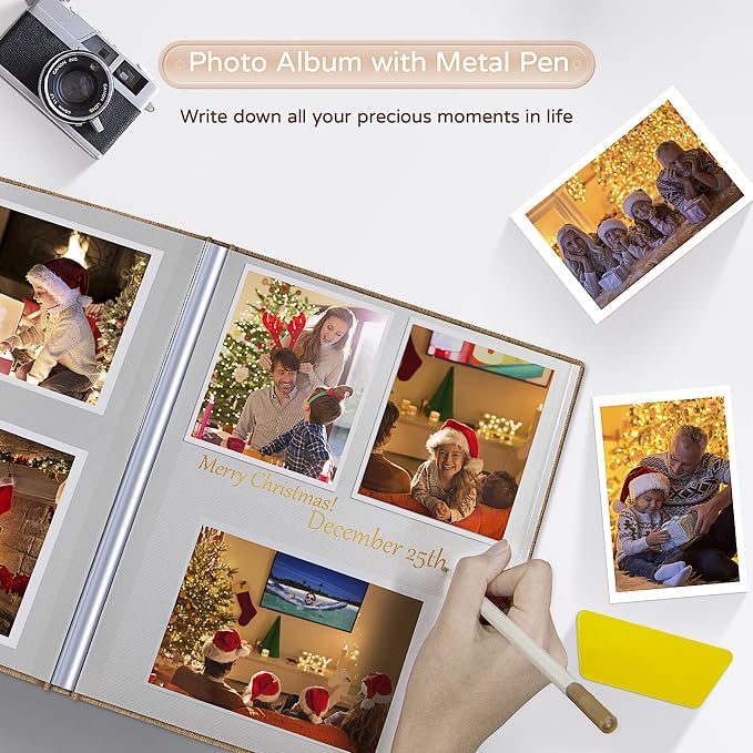 Popotop Large Photo Album Self Adhesive 4x6 5x7 8x10 Scrapbook Album DIY Picture Book,Gifts for Mom,Family Baby and Wedding,with Metal Pen and Plastic Board - Image 5