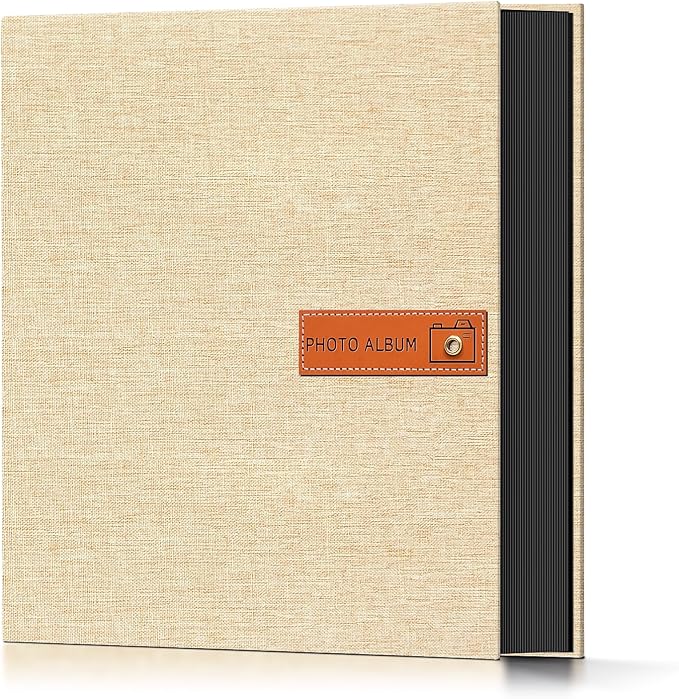 Popotop 4x6 Photo Album 200 Pictures, Linen Hardcover, Reinforced Spine | Compact 200-Photo Capacity, Acid-Free PP Slip-In Pockets, 2 Photos per Page, Black Inner Pages, No Memo Space by Popotop