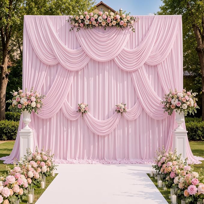 20ftx10ft Wrinkle Free Light Pink Backdrop Curtains for Parties, Silky Polyester Photo Backdrop Drapes 4 Panels 5x10ft Back Drop Cloth for Wedding Birthday Baby Shower Photography Background - Image 2