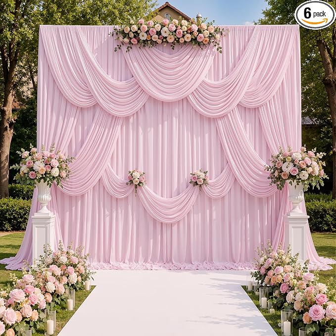 30ftx10ft Wrinkle Free Light Pink Backdrop Curtains for Parties, Silky Polyester Photo Backdrop Drapes 6 Panels 5x10ft Back Drop Cloth for Wedding Birthday Baby Shower Photography Background by ENJOYYOURPARTY