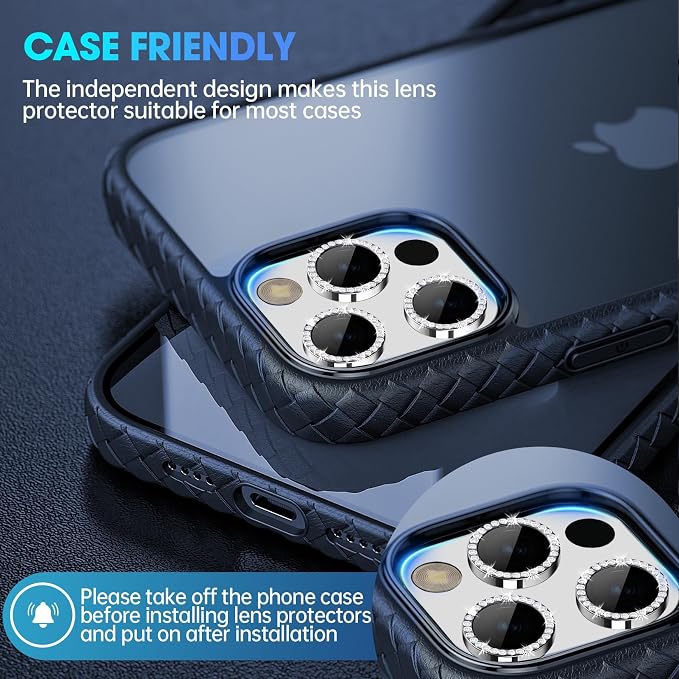 for iPhone 15 Pro/15 Pro Max Camera Lens Protector Diamond, Silver | Individual Metal, 9H Hardness, Scratch Resistant, Shockproof, Drop Protection, Case Friendly, Stylish Accessories - Image 5