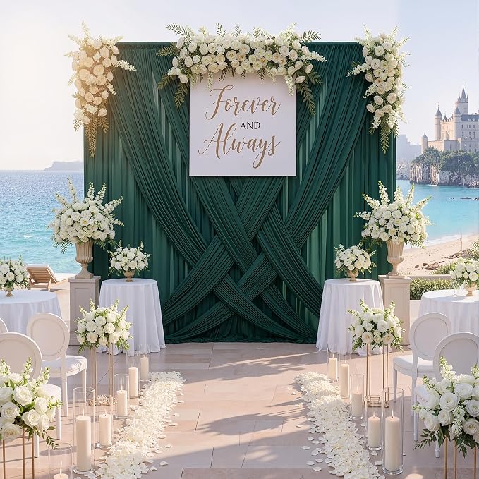 40ftx10ft Hunter Green Backdrop Curtains for Party Background, Wrinkle Free 8 Panels Silky Fabric Green Photo Backdrop Drapes Back Drop Cloth Drapery for Wedding Birthday Photography Decor - Image 9