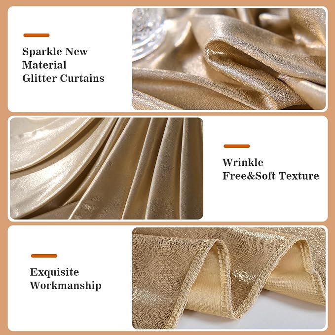 10x10ft Thick Champagne Glitter Backdrop Curtain Panels for Parties, Wrinkle Free Sequin Sparking Photo Backdrop Drapes, 2 Panels 5x10ft Shimmer Back Drop Cloth for Wedding Birthday Photography - Image 3