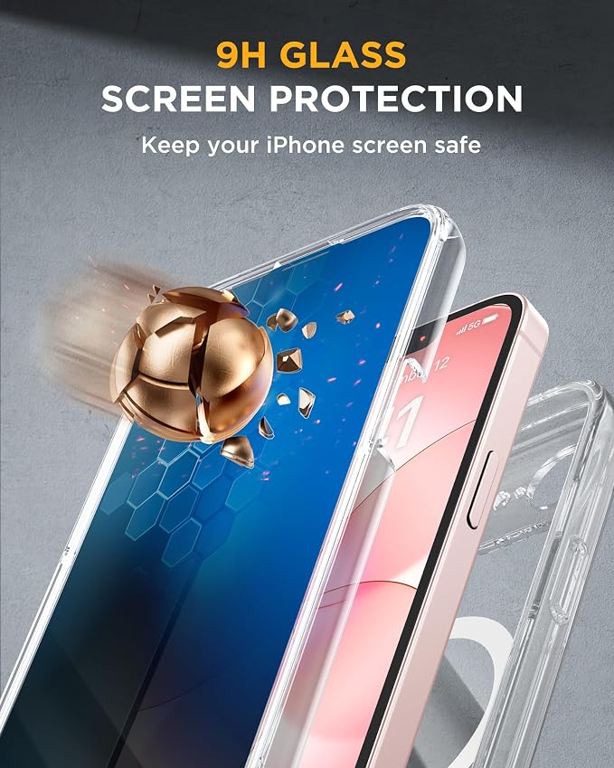 miracase for iPhone 17e & 16e Case with Built-in Private Screen Protector, [Magnetic with MagSafe] Full-Body Phone Cover Military Drop Proof 17 E/ 16 E Bumper 6.1 inch, Clear - Image 4