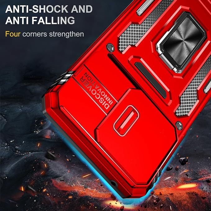 for Moto G 2025 Case with Screen Protector and with Camera Cover, 360°Military Grade Rotatable Kickstand (Heavy Duty) Shockproof Protective, Case for Moto G 2025 Red - Image 3