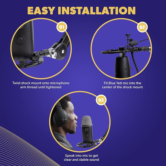 Pro Microphone Shock Mount - Mic Holder Compatible w/Blue Yeti, Snowball & Pro Microphones - Image 5