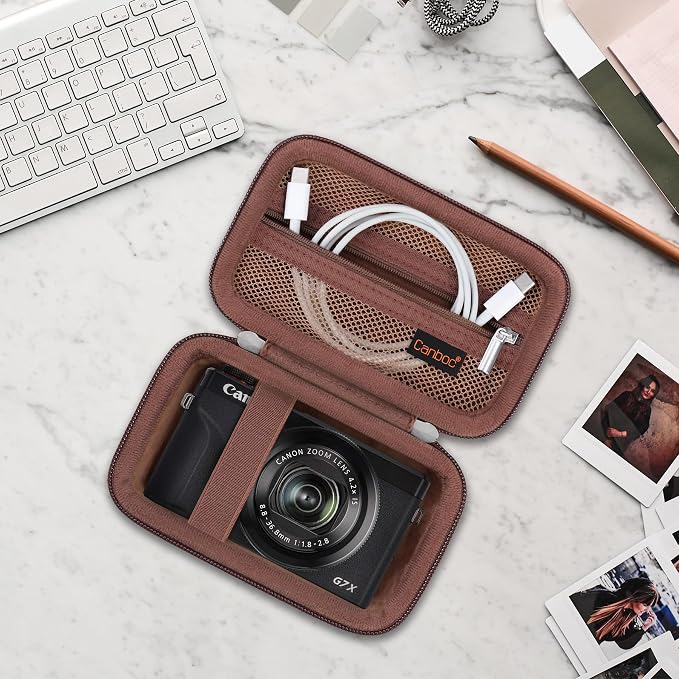 Canboc Camera Case for Canon PowerShot G7 X Mark III/ G7X Mark II, Brown | For SX740/ SX730/ G7X3 Carrying Camera Bag, Zipper Mesh Pocket fits USB Cable, Batteries - Image 7