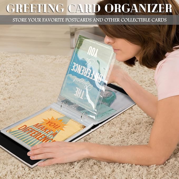 Spiareal Greeting Card Organizer Set Greeting Card Holder 6 x 8 Inches 100 Pages Stamping Binder Album Display Organization Storage for Memory Greetings Photo Gift - Image 5