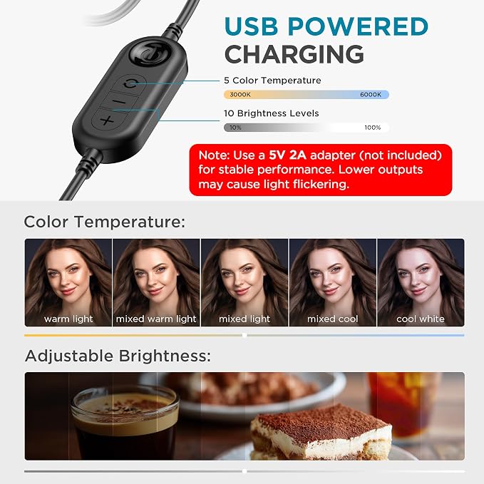 InnoGear 60 LED Ring Light with Stand for Computer Selfie Video Conference | LED Lights for Video, Clip On, Remote Control, 5 Color Modes, Adjustable, Monitor, Laptop, Easy to Attach, Recording - Image 2