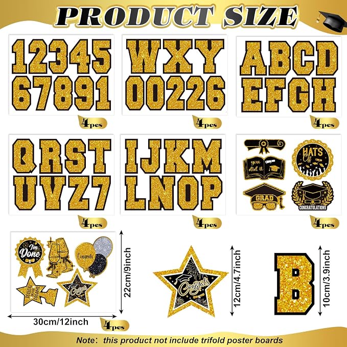 Glenmal 28 Sheets Graduation Photo Display Board Sticker Class of 2026 Black Gold Picture Display Stickers Accessories for 2026 Grad Party College Board Photo Frame Decor - Image 2
