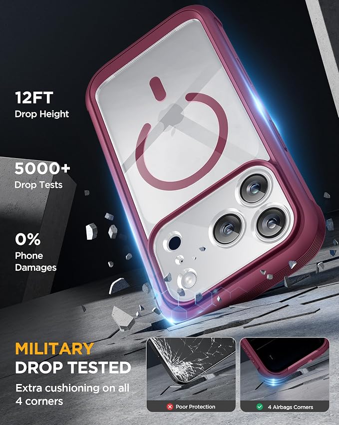 Miracase for iPhone 17 Pro Privacy Series Case, Magsafe, Cherry | Built-in Privacy Screen Protector | 360° Full Protection | Colored Bezel & Clear Back | Shock-Absorbent | 6,3 Inch - Image 5