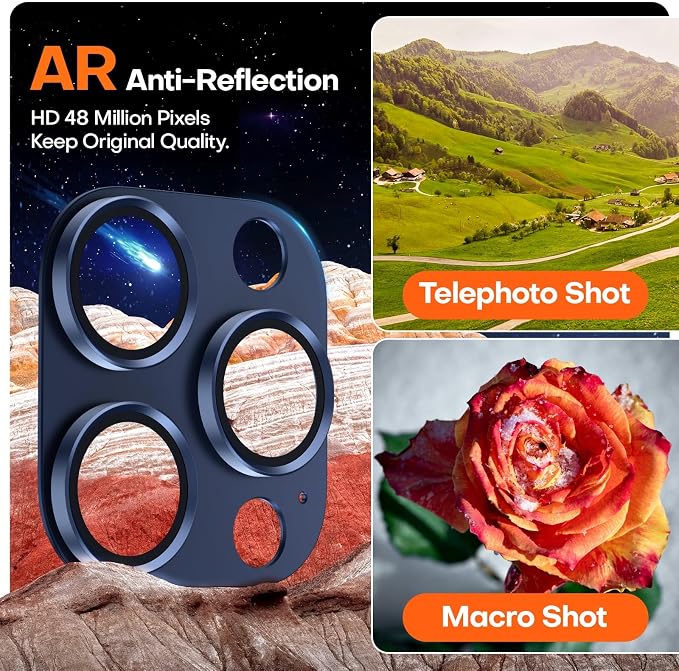 Camera Lens Protector for iPhone 16/15/14 Pro Max & 16/15/14 Pro | Blue Titanium, Aluminum Alloy, 9H+ Glass Camera Cover, Nano Reinforced Adhesive, Anti-Drop, Anti-Scratch, Case Friendly - Image 4