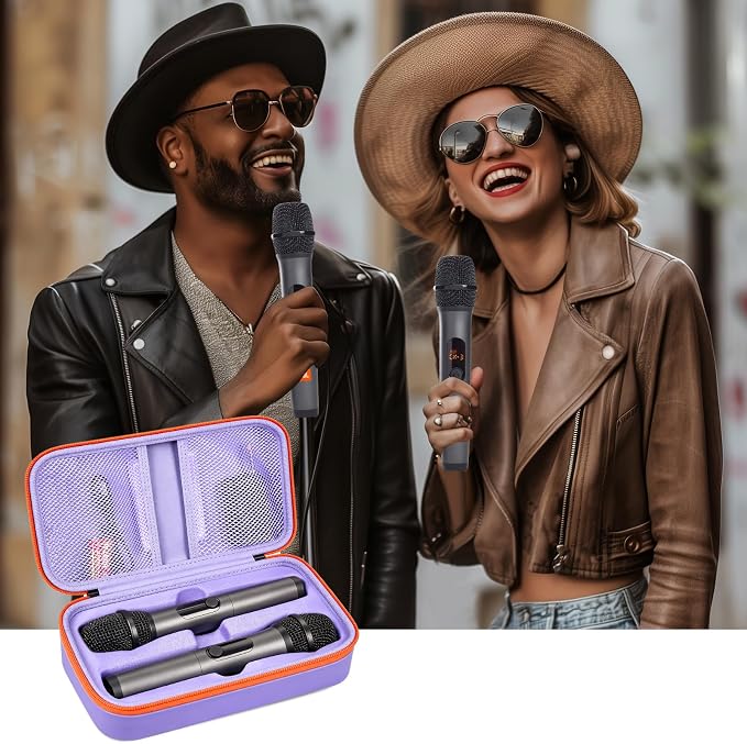 Wireless Microphone Case Compatible with JBL Wireless Two Microphone System, Handheld Dual Mic Travel Bag for Singing or Karaoke for Receivers, Adapters, AA Batteries - Image 6