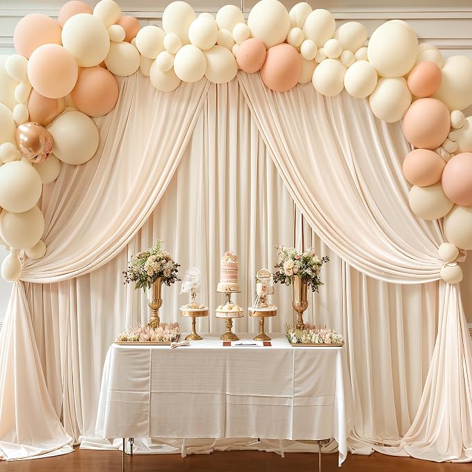 Champagne Backdrop Curtains 8 Panels - Wrinkle-Free Polyester Photography Drapes for Baby Shower & Birthday Party - 32 X 10FT - Image 2