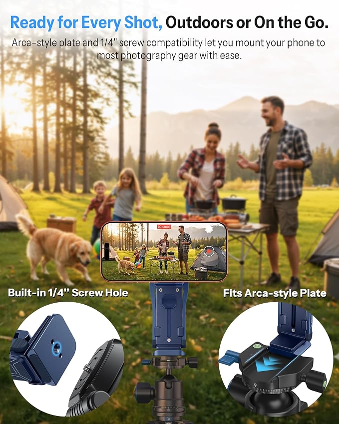 OMOTON TP02-Pro Magnetic Phone Holder, 5-in-1 Tripod Stand with Rear Attachment Plate | Desk, Kitchen, Gym, Vlogging | iPhone 12-17 Series, Blue - Image 4