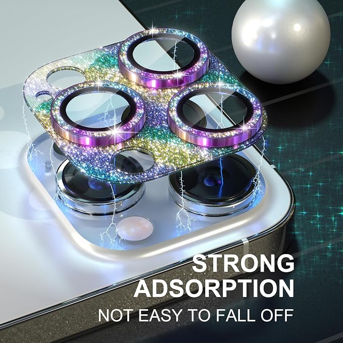 Choiche for iPhone 15 Pro/iPhone 15 Pro Max Camera Lens Protector | Bling Camera Cover with 9H Tempered Glass Lens Screen Protector Metal Ring Decoration Accessories (Glitter-Colorful) - Image 7