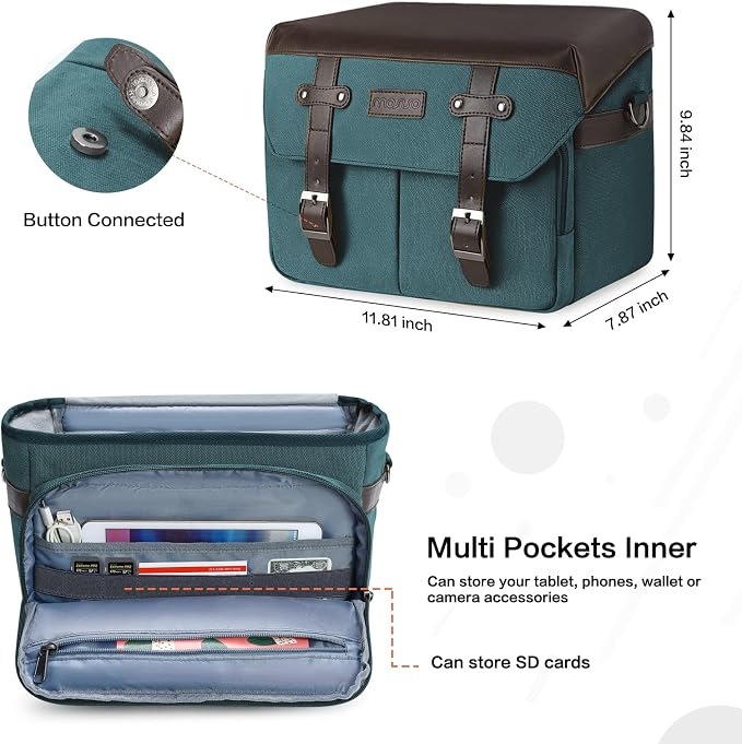 MOSISO Camera Case Crossbody Shoulder Messenger Photography Bag, Teal Green | DSLR/SLR/Mirrorless Vintage PU Leather Flap Gadget Bag with Rain Cover Compatible with Canon/Nikon/Sony Camera and Lens - Image 3