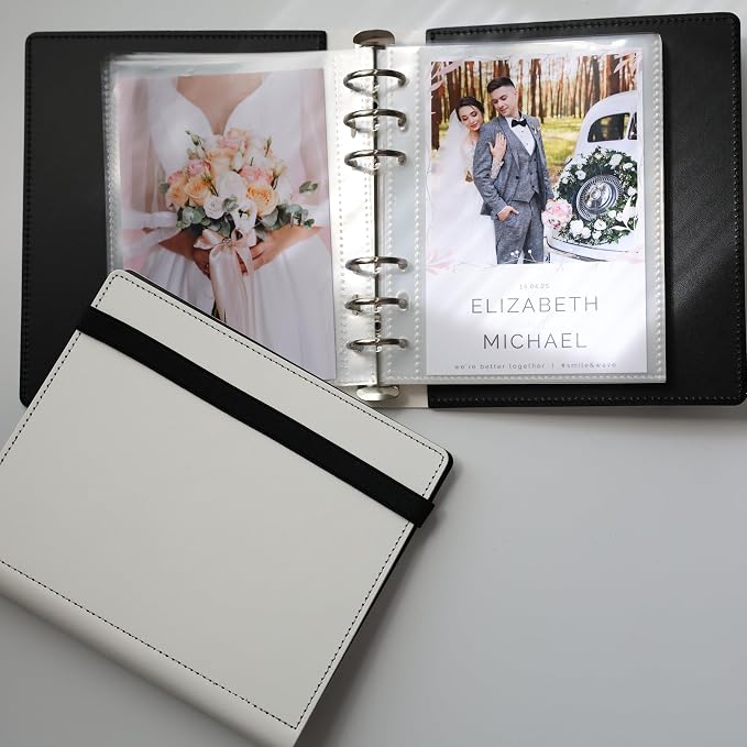Photo Album For 2X6 Photo Booth Slip In Strips And 4X6 Pictures - 6 Ring Notebook Binder With 20 2 By 6 Sleeves - Fits 80 Photobooth Prints (WHITE HARD COVER, 4X6) by SMILEWAVE