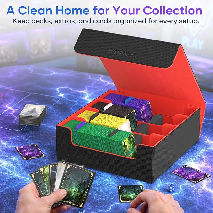 Mlikero Trading Card Storage Box, Bulk Card Storage for 2400+ Sleeved Cards, PU Leather Magnetic Closure Card Organizer with 10 Dividers & 4 Foam Stoppers, Fit for MTG, TCG and Sports Cards (Red) - Image 2
