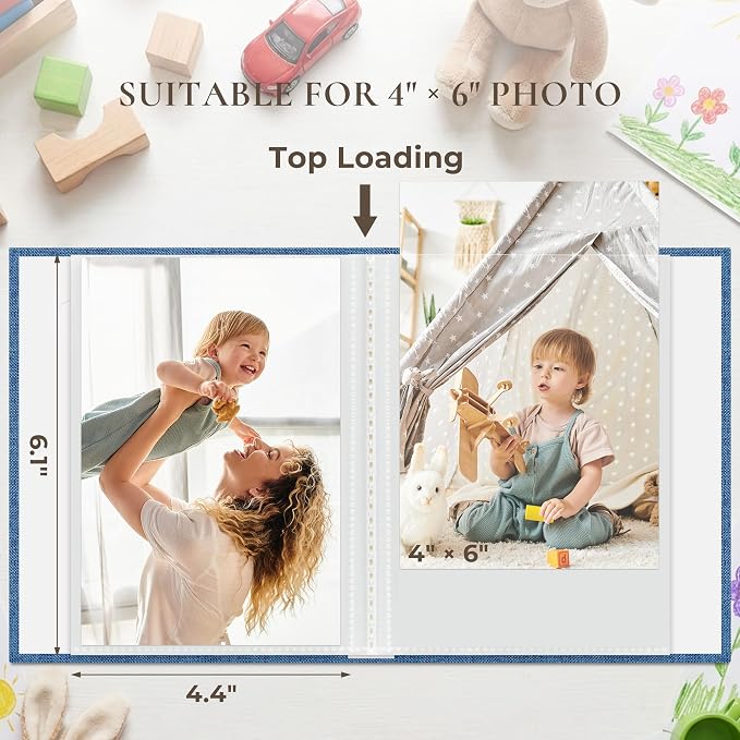 Vienrose 4x6 Mini Photo Album, 2 Pack, 52 Photos, Blue | Linen Cover, Photo Book, Baby Memory Book, Artwork Postcards Storage - Image 2