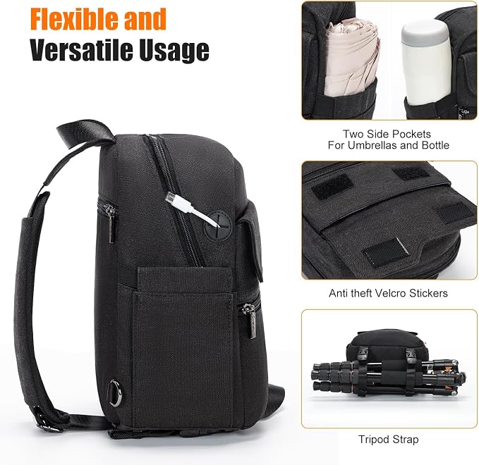 Cwatcun Large Camera Sling Bag, Crossbody Chest Bag with Tripod Holder | Fits 1body+2lenses +9.7"iPad +6.7"phone.Travel Photography Bag for Canon, Nikon, Sony, Fuji DSLR/SLR/Mirrorless Cameras, Lens - Image 5